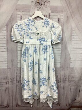 Bonnie Jean Dress White Blue Floral 6X